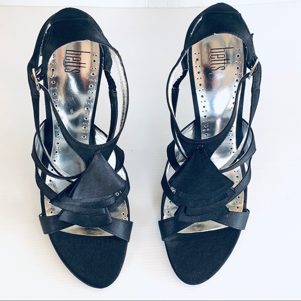 Betts Damzel Black Satin Slingback Gold Stiletto - Picture 7 of 16